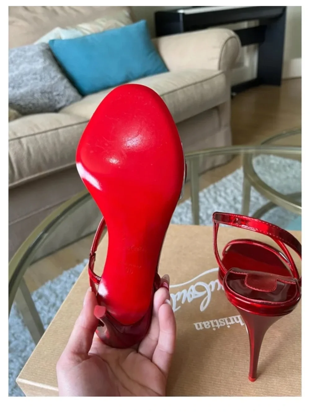 Christian Louboutin Metallic Red Patent Strappy Stiletto Sandals